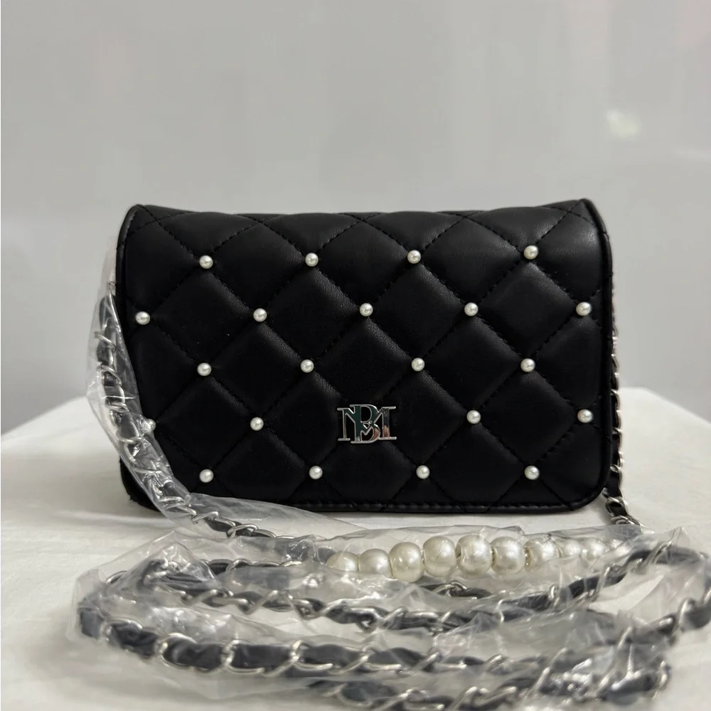 Brand New Badgley Mischka Crossbody Quilted Bag with Pearls